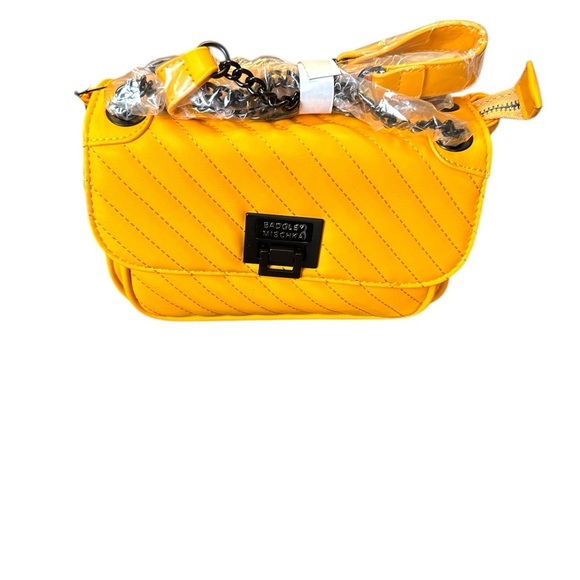 Badgley Mischka Yellow Vegan Leather Quilted Crossbody Chain Strap Bag Purse - Picture 5 of 6